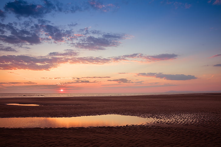 Körper, Wasser, Blau, weiß, bewölkt, Himmel, Sonnenuntergang