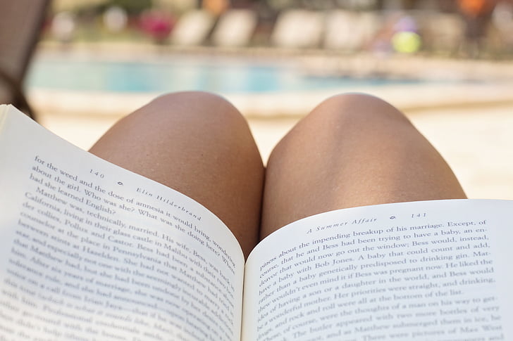 басейн, четене, книга, плаж, ваканция, курорт, лято