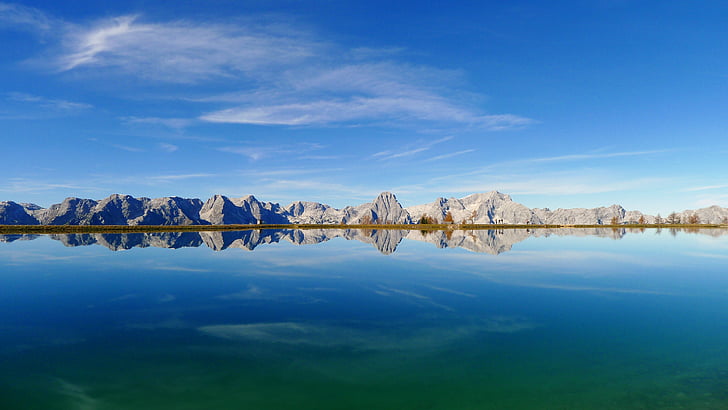 seespiegelung, vand refleksion, Mirror lake, efterår, efterårs stemning, Bergsee, Hinterstoder