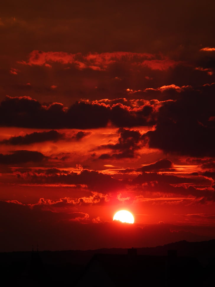 sun, clouds, sky, red, evening, abendstimmung, sunset