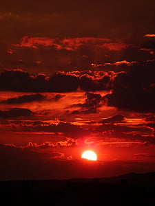 ดวงอาทิตย์, เมฆ, ท้องฟ้า, สีแดง, ตอนเย็น, อารมณ์เย็น, พระอาทิตย์ตก