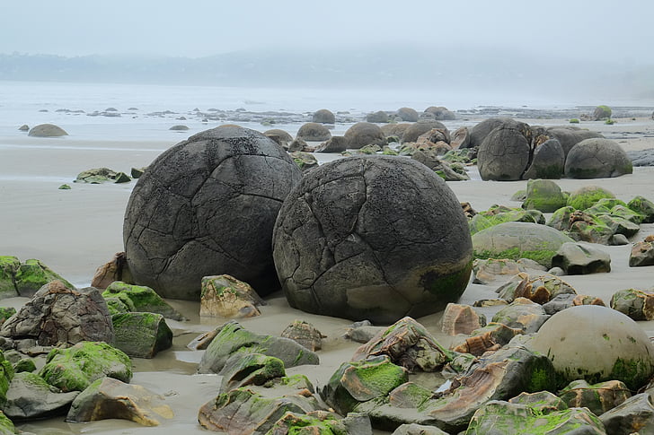 cantos rodados, Moeraki, Playa koekohe, mar, naturaleza, rocas, Nueva Zelanda