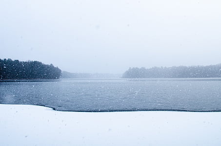 Lake, rivier, winter, sneeuwt, sneeuw, koude, schilderachtige