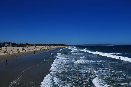 пляж, Санта-Моніка, Каліфорнія, синій, небо, очистити, море