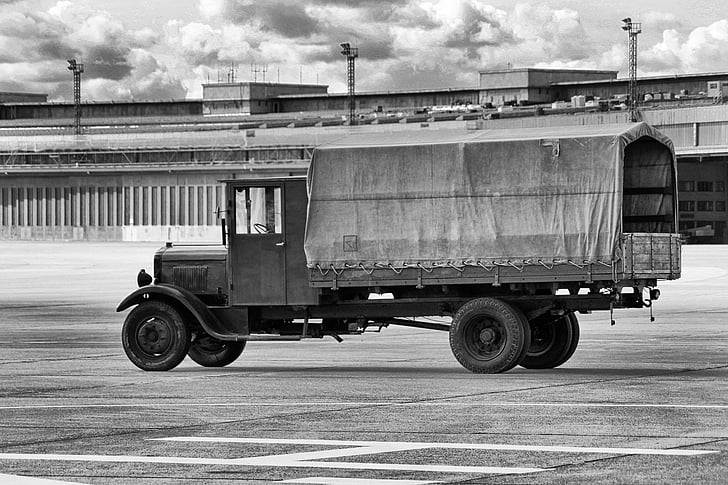 kamyon, tarihsel olarak, Alman İmp., siyah ve beyaz, uzun hauber