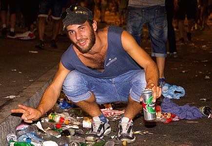 human, man, portrait, street parade, festival, in the evening, filth
