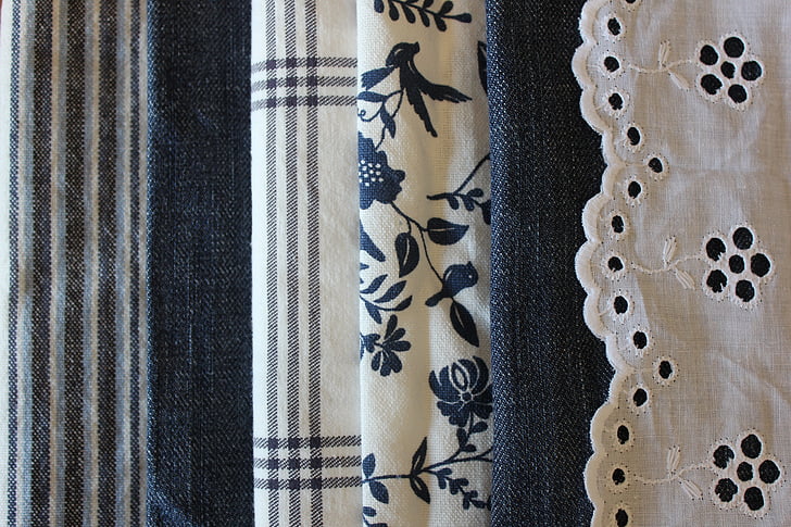 Fabric, bavlněná tkanina, džínovina, modrá, shoda