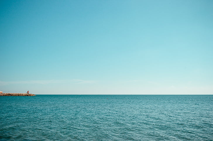 blu, oceano, orizzonte, paesaggio, fotografia, giorno, cielo