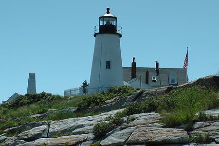 maják, Rock, Maine, pobřeží, oceán, malebný