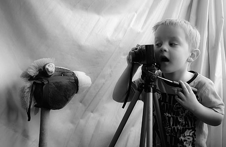 chłopiec, fotograf, Zagraj, portret, ludzie, zadanie, kamery