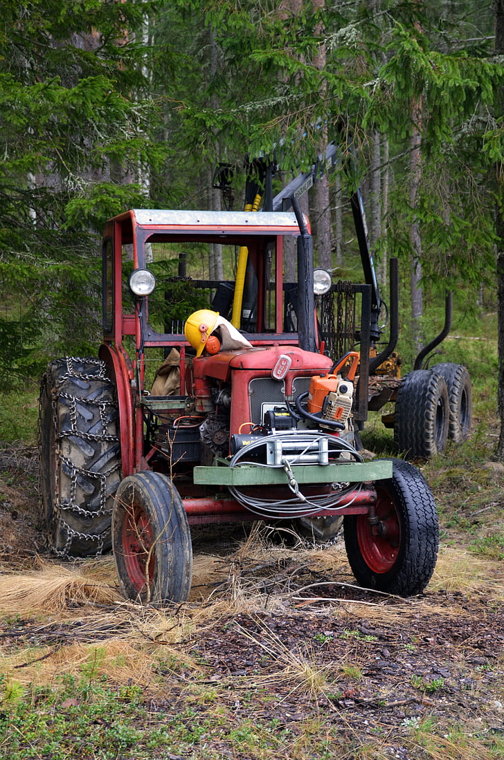 traktor, ultervattnet, hutan, pertanian, adegan pedesaan, pertanian, roda