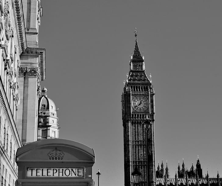 Londyn, Wielka Brytania, Big ben, telefon, Vintage, budynek, Westminister