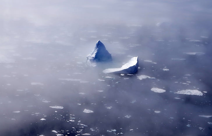 iceberg, fog, from above, ice floes, foggy, arctic