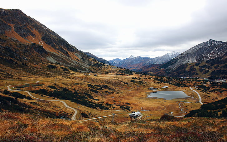 Alperna, bergen, landskap, hösten, naturen