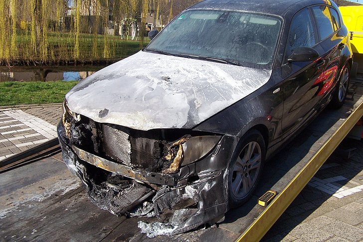 fuego, coche, BMW, accidente
