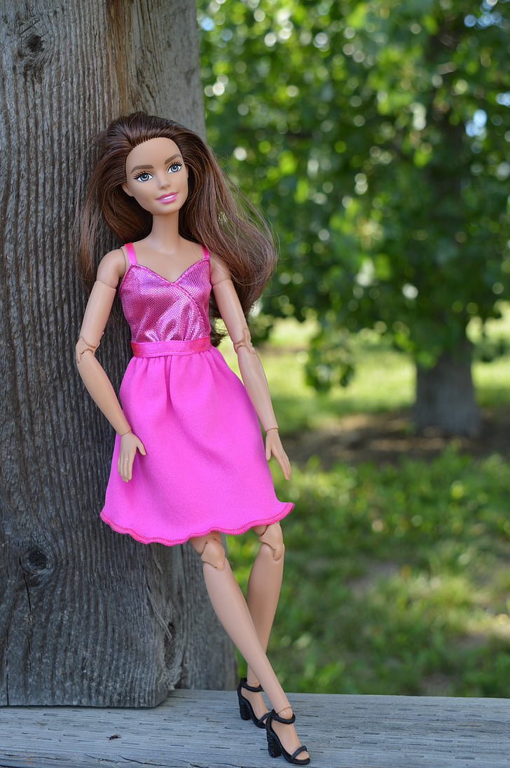 Barbie, nukk, brünett, võivad põhjustada, kleit, roosa, mood