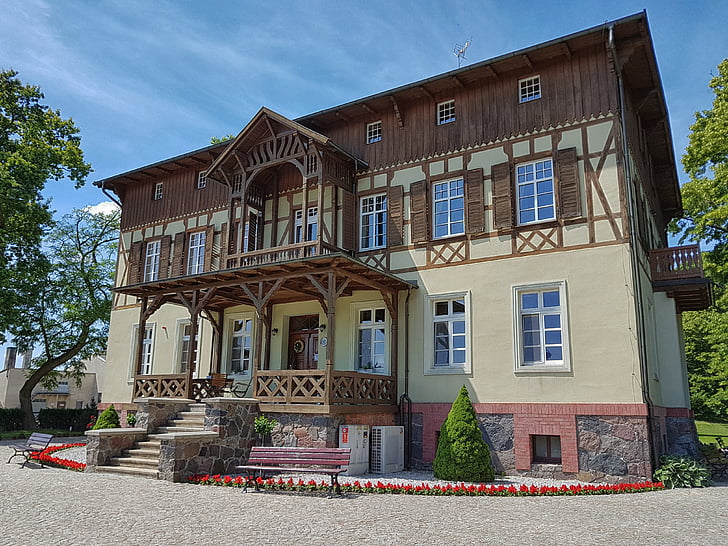 Manor house, Jeziorki, Osieczna, Nástavba, farma, Wielkopolska, Architektura