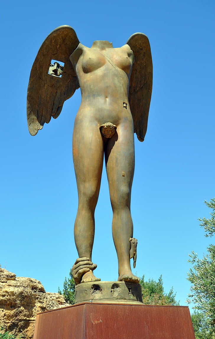 statue de, Sicile, antiquité, art, corps humain, aile, femelle