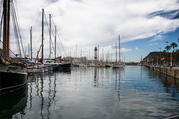 Porto, naves, Barcos à vela, Barcelona, mar, Marinha, Barcos