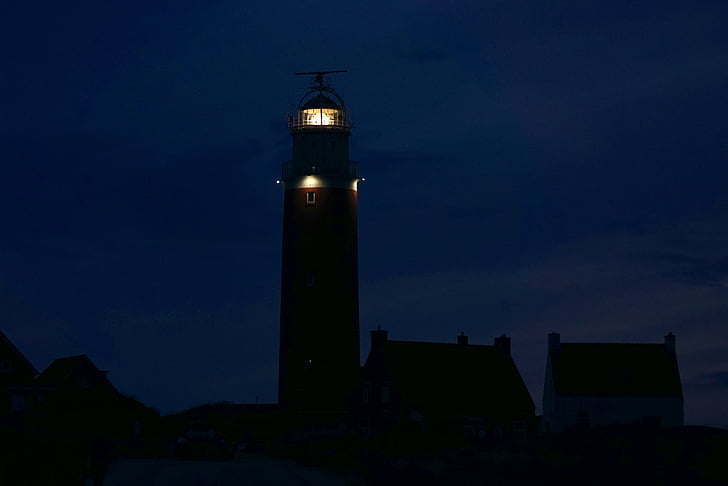 Deniz feneri, Texel, Beacon, Hollanda, Hollanda, gece, ışık