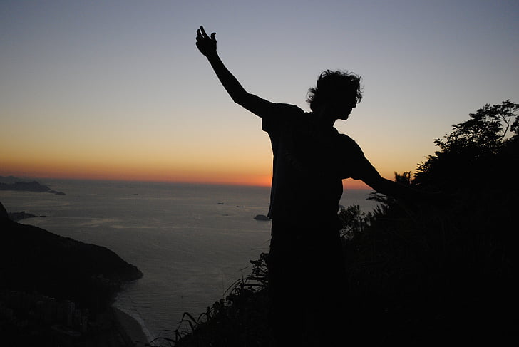 lever du soleil, Pedra da Gavea, sol, Or, paix, beauté, silhouette