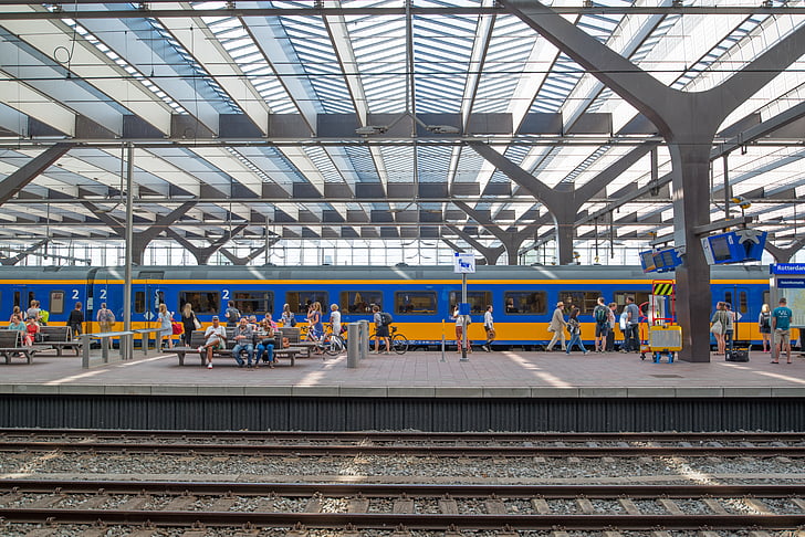 train, station, Rotterdam, Pays-Bas, plate-forme, chemin de fer, voyage