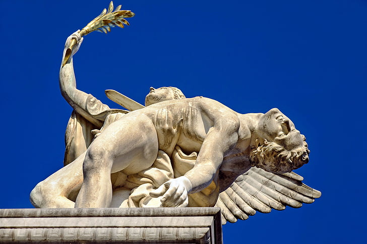 Monument, figures de déus grecs, figures, deessa de la victòria nike, óssos, caigut, guerrer