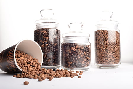 aromatique, lot, café, grains de café, Coupe, alimentaire, jar