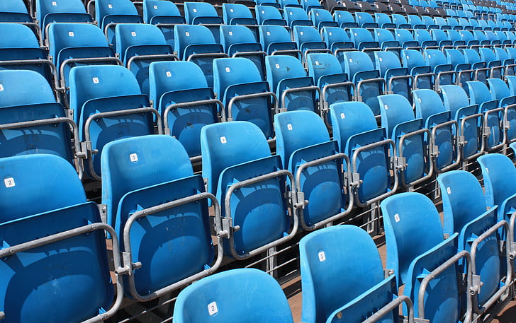 stadionas, kėdės, mėlyna, plotas mėgėjų