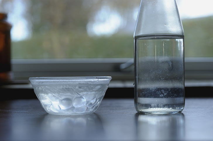 air, berbagi, drop, mangkuk dan botol, Air di atas meja, air minum, H2O