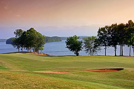 Gruzija, golf igrišče, jezero, vode, Megla, nebo, oblaki
