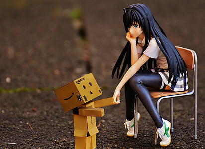 girl, sad, danbo, consolation, chair, sit, thoughtful