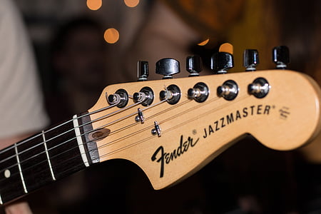 Fender, Jazzmaster, gitarr, huvud, beståndet, elektriska, strängar