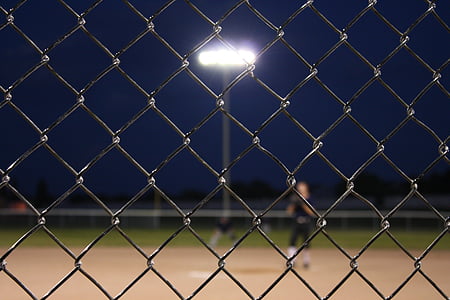 baseboll, staket, kedjan, länk, kedjelänk, fältet, idrott