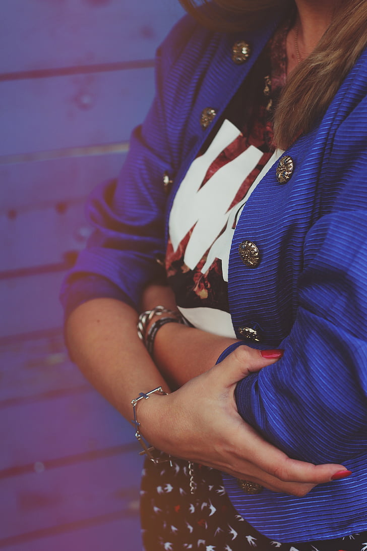 fashion, jewellery, blue, jacket, nails, red, stylish