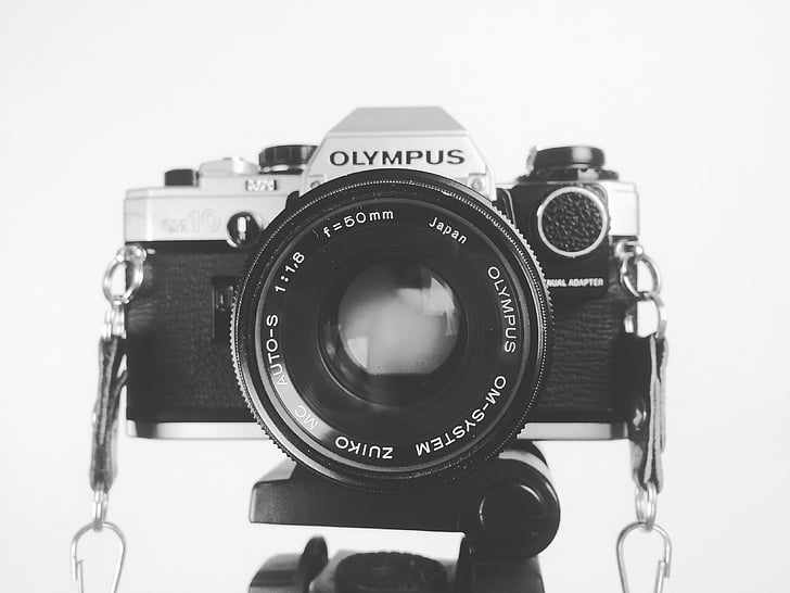 흑백, 카메라, 렌즈, 올림푸스, 사진, 사진, 그림