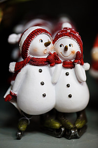 ninots de neu, celebració, Nadal, fred, parella, valent, decoració