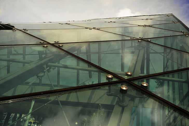 stekleno streho, steklo, okno, strehe, arhitektura, zrcaljenje, disk