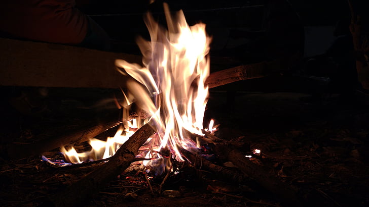 огън, нощ, дървен материал, тъмна нощ
