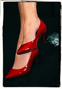 augstu papēžiem kurpes, sieviete, kurpes, kājām, sarkana, īleni, punkts