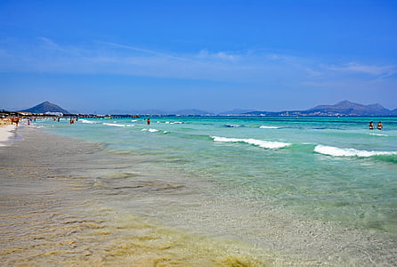 Playa de muro, Mallorca, Baleár-szigetek, Spanyolország, tenger, kristálytiszta, víz