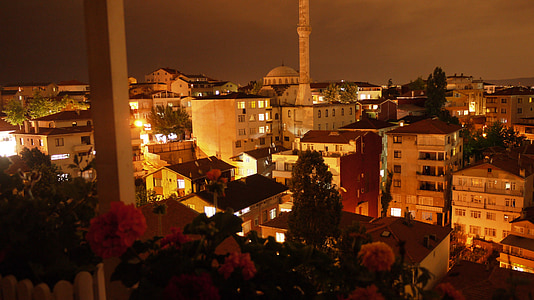 město, noční, pohled, balkon, Tarabya