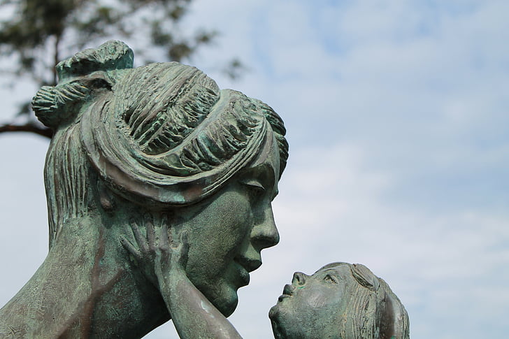 majka, dijete, skulptura, slika, obitelj, kohezije, kip