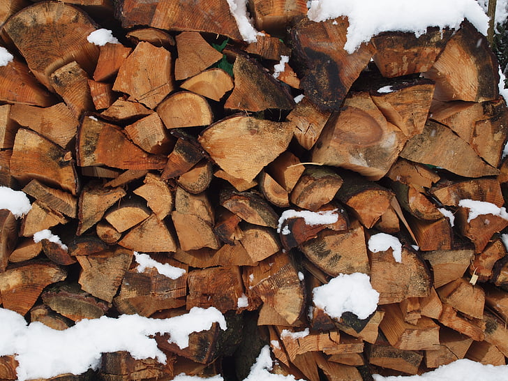 sneeuw, winter, stammen, logboek, hout