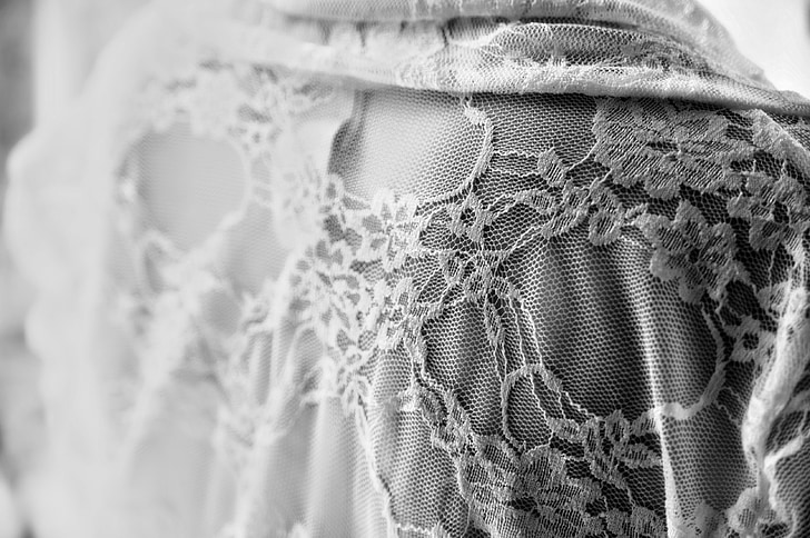 lace, wedding dress, detail, black and white, dress, bride, white