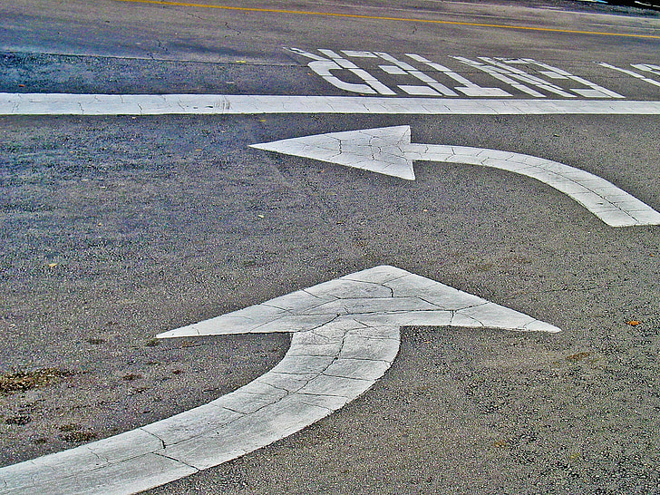 fletxes, carretera, carrer, asfalt, línia blanca, fons, Direcció