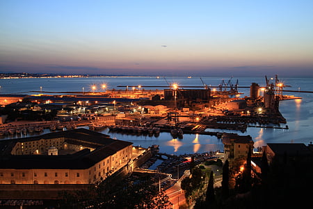Ancón, mar, Monumento, Porto, pôr do sol, Itália, marcas
