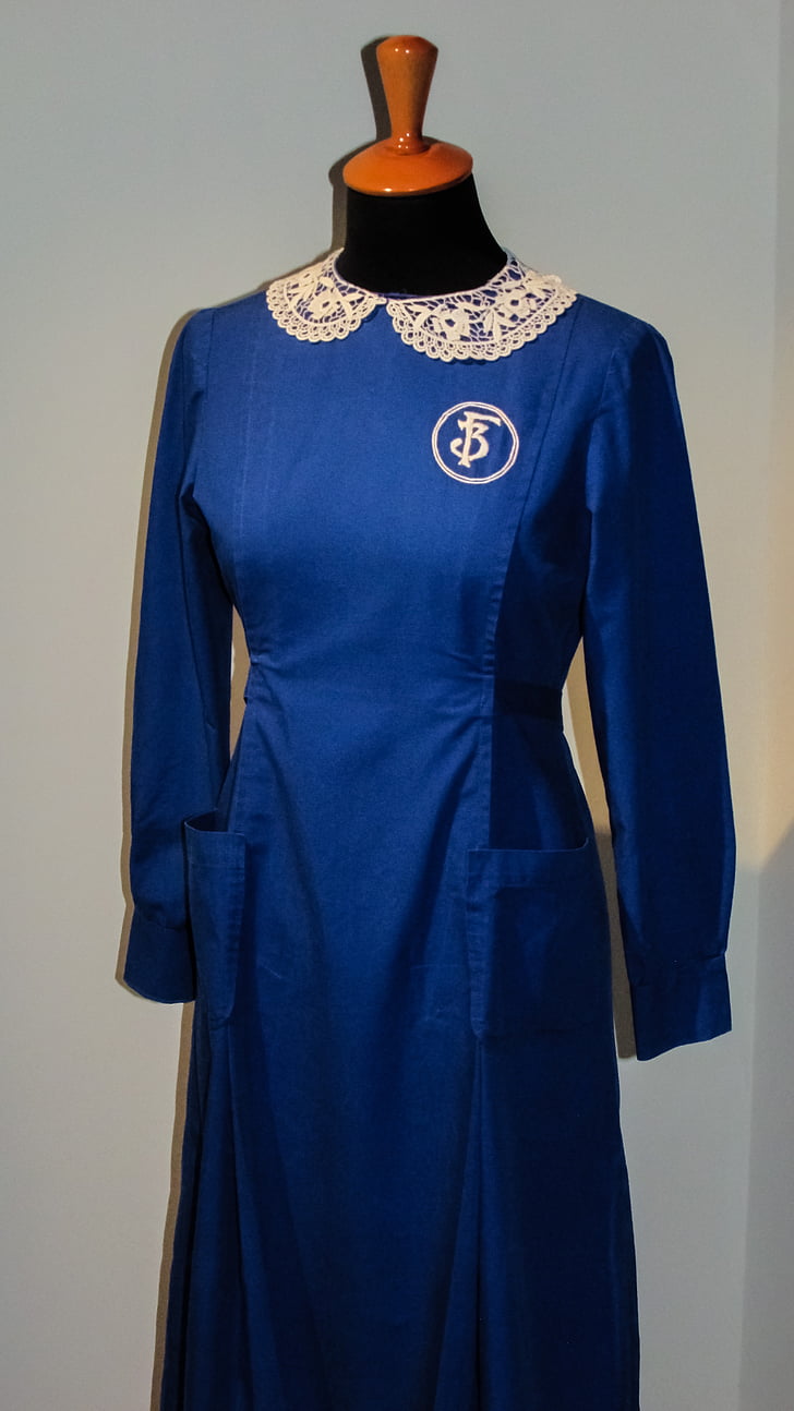 uniforme escolar, velho, vintage, azul, uniforme, escola, Museu da cidade de Volos