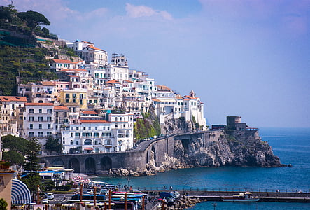 Amalfi, Pantai Amalfi, Pantai, tebing, Campania, Italia, batu