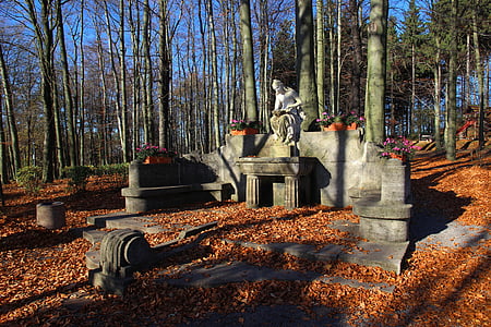 monument, statue, woman, sculpture, fountain, forest, memorial